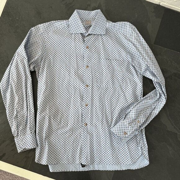 Ike Behar Blue Floral Print Button-Up Shirt 100% Cotton Made in USA - Picture 2 of 8